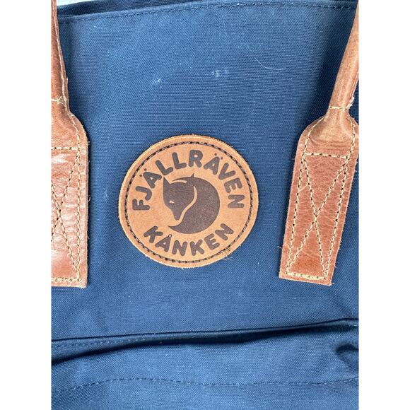 Fjallraven Kanken Navy Canvas and Leather Backpack G1000 Laptop 15 Front Pocket - Picture 2 of 11